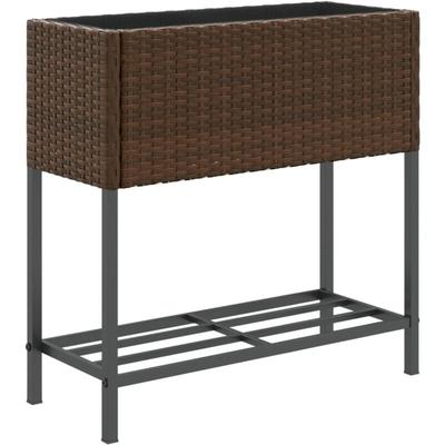Pflanzkübel mit Ablage Braun Poly Rattan Vidaxl Image