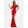 Jerseykleid MODA MINX "Alaia Off Shoulder Dress", Damen, Gr. S, EURO-Größen, rot, 100% Polyester, elegant, lang, Carmenausschnitt, Kleider, mit stilvollem Rüschen-Element