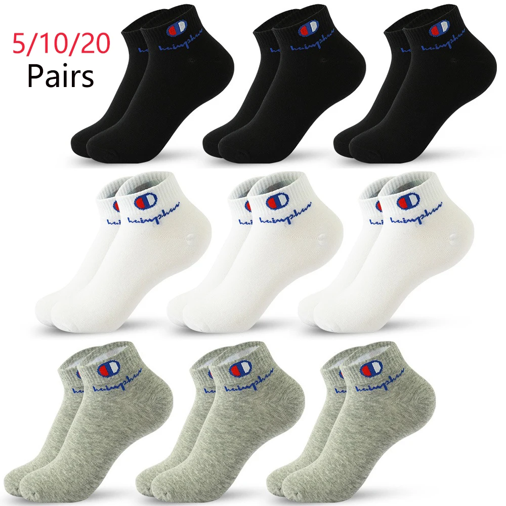 5/10/20 Paar Herren-Söckchen aus Baumwolle, Marke, klassische Mode, schwarze weiße Socken, atmungsaktives Mesh, sportliche Sportsocken für den Sommer Image