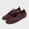 2025 frühling Lace Up frauen Schuhe Weiche Leder Outdoor Casual Ballerinas Walking Große Größe Marke