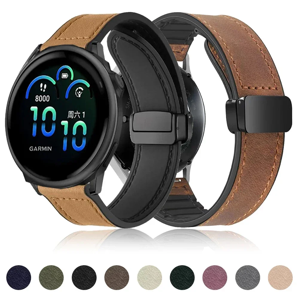 22 mm 20 mm Leder + Silikonarmband für Garmin Active 5 6/Venu 3 2/Vivoactive 5 4 3 Armband für Garmin Forerunner 158 265 745 965 Image