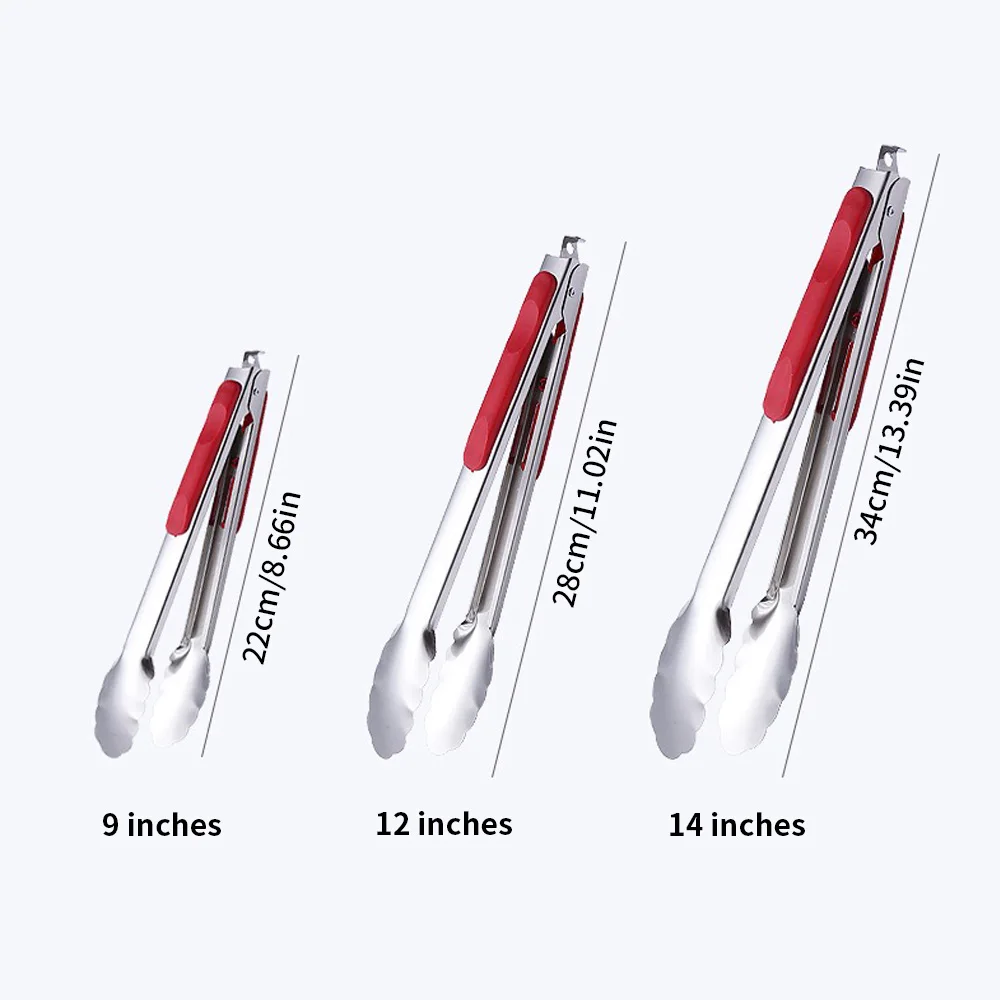 9", 12", 14" - rutschfeste Grillzange aus Edelstahl, Fleisch, Salat, Brot, Clip, Grillregal, Buffet-Clip, Grill- und Kochutensilien