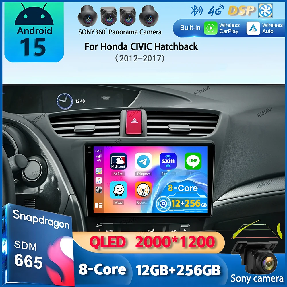 Android 15 Carplay Autoradio Für Honda CIVIC Fließheck 2012 2013 2014 2015 2016 2017 Multimedia Player Navigation GPS Stereo Image