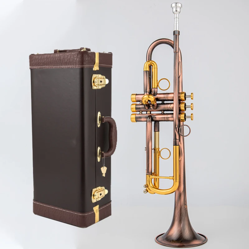 USA Bach Trompete TR-197GS Bb-Falt Rotbronze Golden Key Trumpete Professionelle Messingmusikinstrumente mit Koffer Image