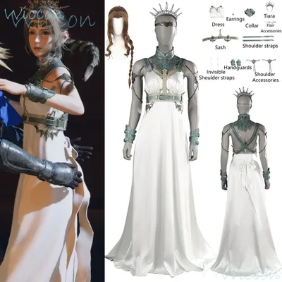 FF7 Aerith Gainsborough Gold Untertasse Cos Spiel Fiinal Fantassy VII Re Cosplay Weißes Kleid Braune Image
