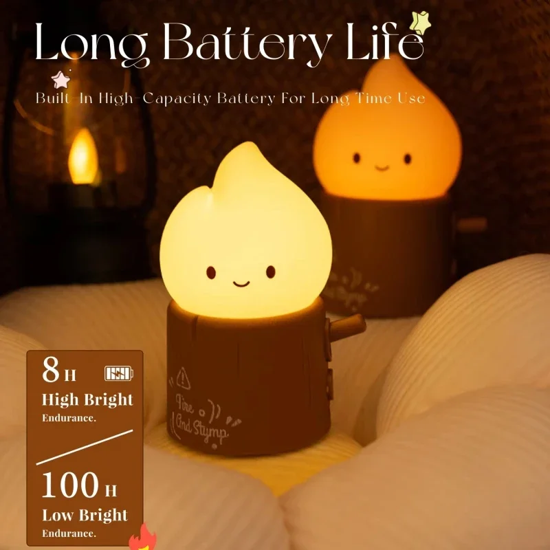 LED-Nachtlicht, flammenlose Kerzen, niedliches Kerosin, schlafende Nachtlichter, dimmbar, 2 Beleuchtungsmodi, Nachttischlampe für Kinderzimmer