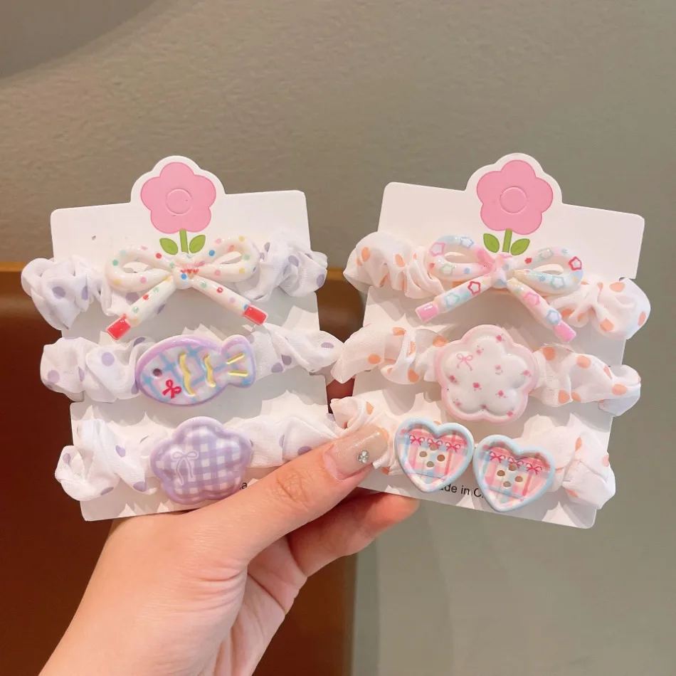 3PCS Kids Hair Ropes Sweet Girls Bow Elastic Rubber Bands Flower Ponytail Hairbands Children Headwear Kids Hair Accessories HP01