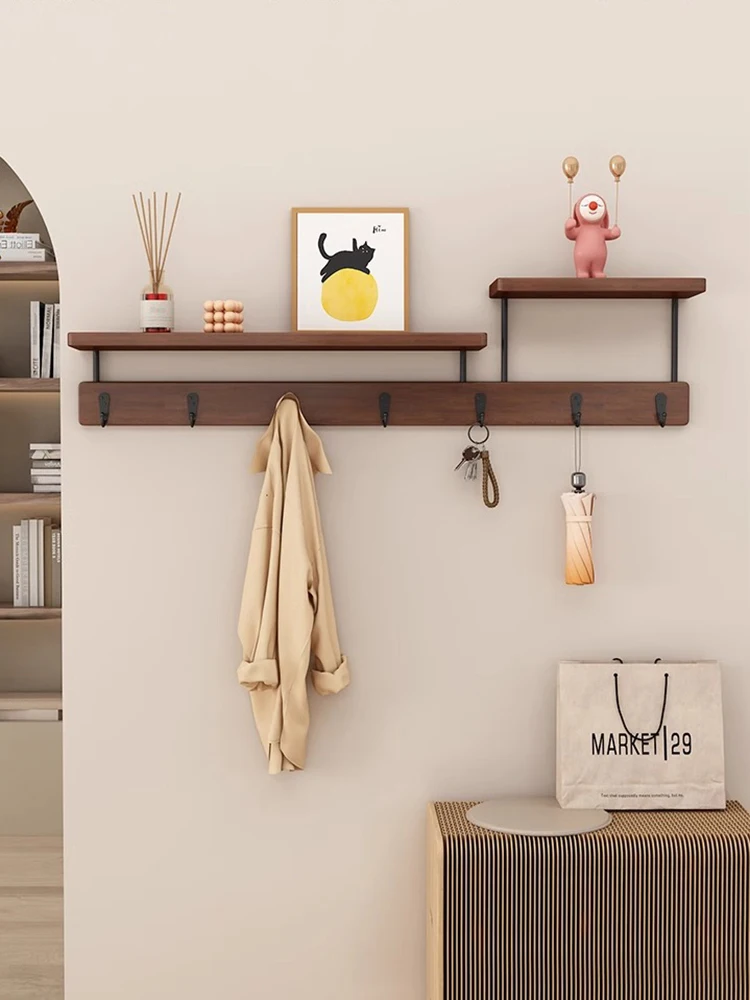 Kleiderhaken aus massivem Holz, multifunktionaler Kleiderhaken an der Eingangswand, Schlüsselhaken, an der Wand montierter, nicht perforierter Reihenhaken