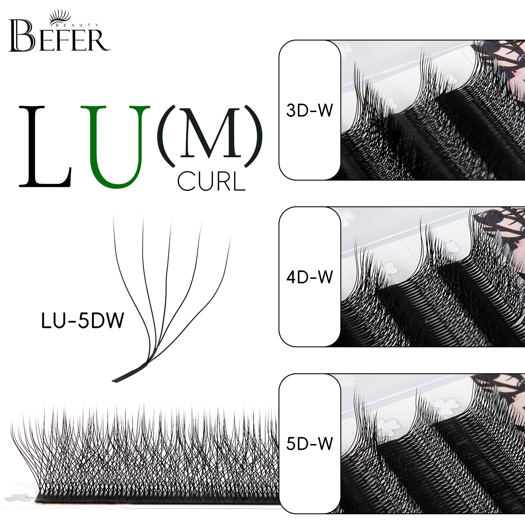 Befer Beauty LU M L Curl Wimpernverlängerung W-förmige Wimpern Cilios 3D 4D 5D Hochwertige technologische Faser-Wimpernverlängerung Image