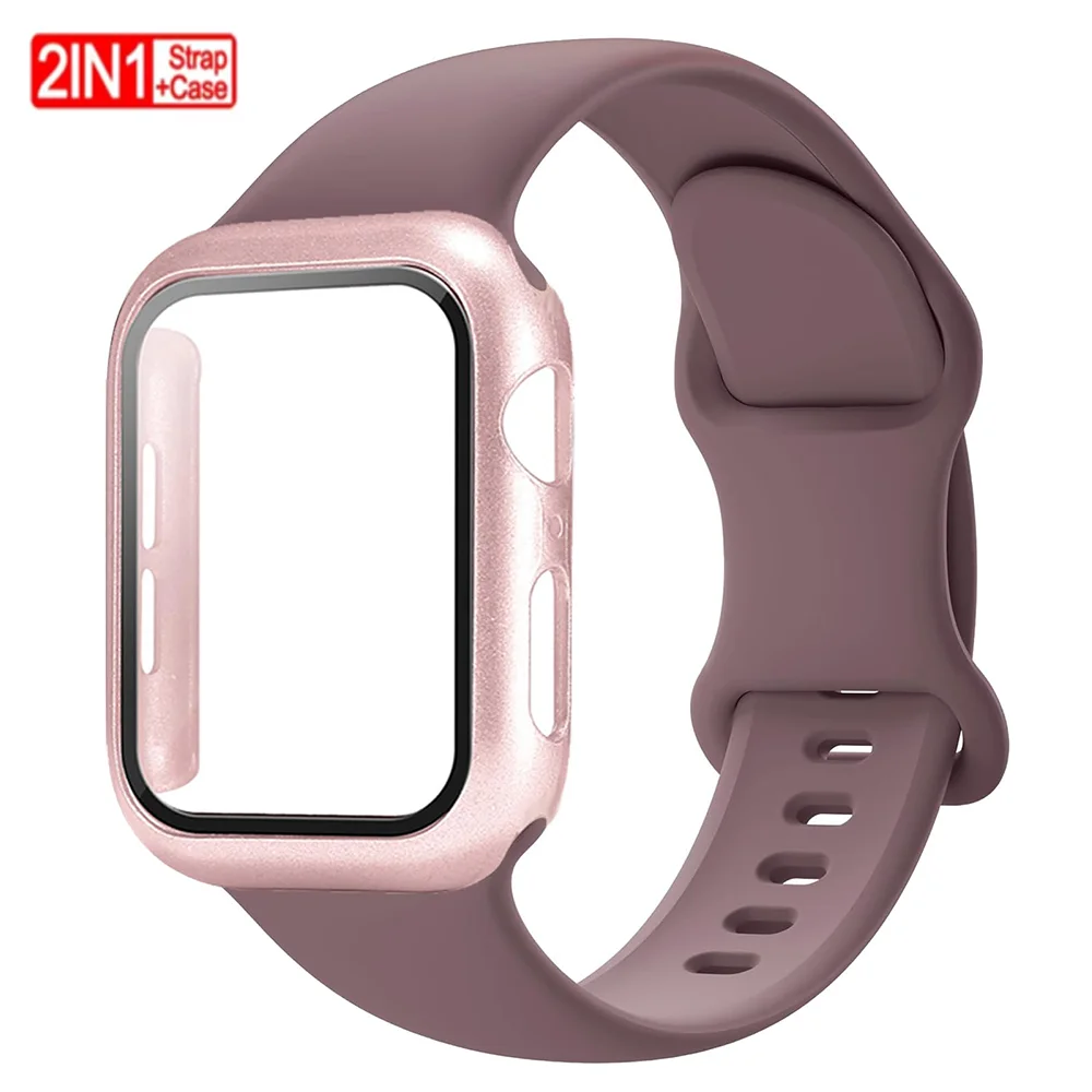 Glas + Gehäuse + Armband für Apple Watch Band Serie 8 9 45 mm 40 mm 44 mm 41 mm 38 mm 42 mm Sport-Silikonarmband iWatch 7 6 5 4 3 SE-Bänder Image