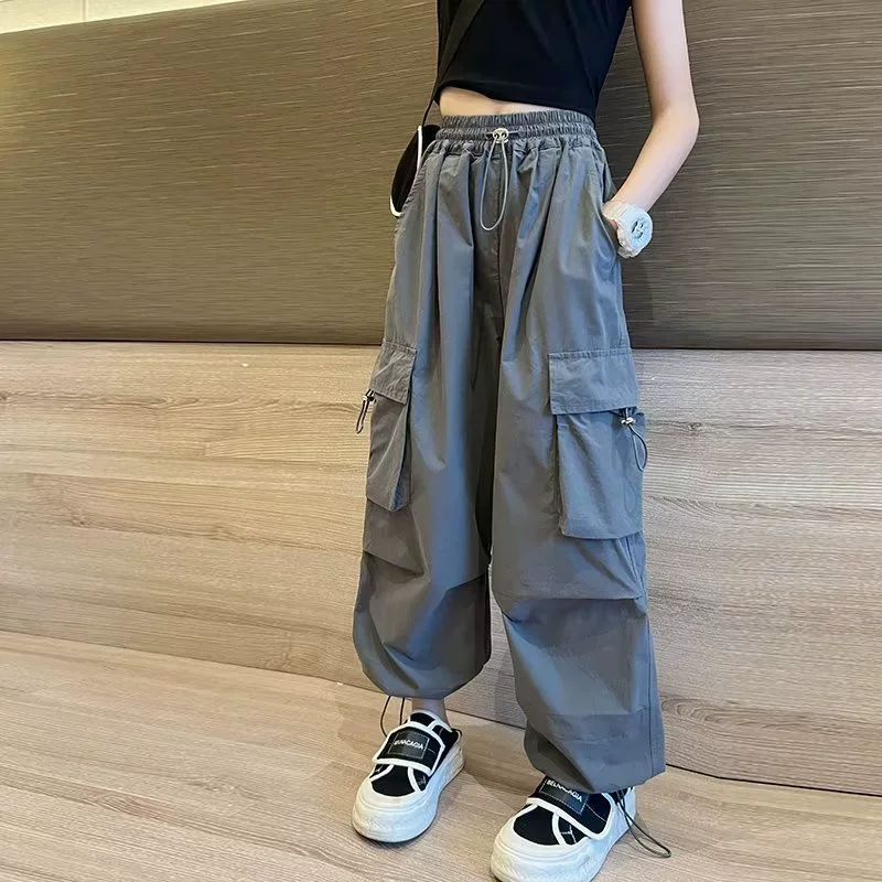 Mädchen Lose Cargo Hosen Kinder Street Hip Hop Hosen Casual Solide Jogginghose Kinder Elastische Taille Baggy Hosen 5-14 jahre