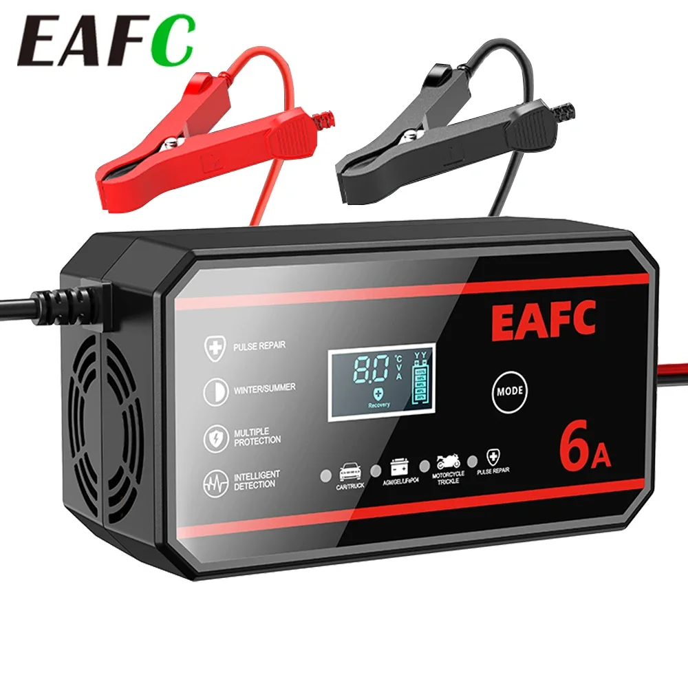 Auto Batterie Ladegerät 12V 6A Puls Reparatur LCD Display Smart Schnelle Ladung AGM Deep Cycle GEL Blei-säure Ladegerät für Auto Motorrad Image