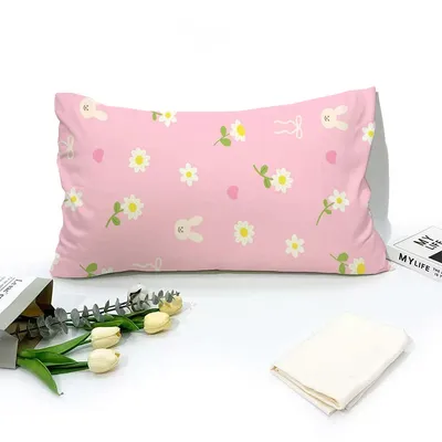 Niedlicher rosa Kissenbezug mit Gänseblümchen- und Hasenmotiv, Schlafzimmer, Wohnzimmer, Sofa, Image