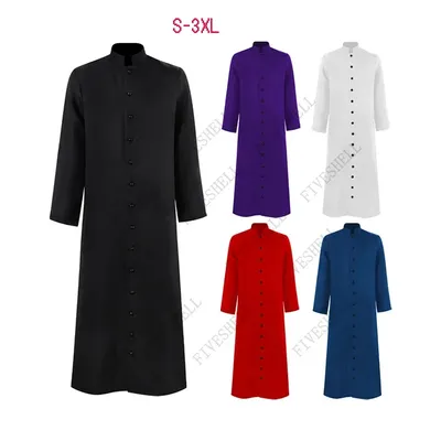 Mittelalterliche Kirche Priester Robe Grabenjacke Soutane Klerus Prediger Männer Stehkragen Einreiher Minister Chor Römischer Pastor Image