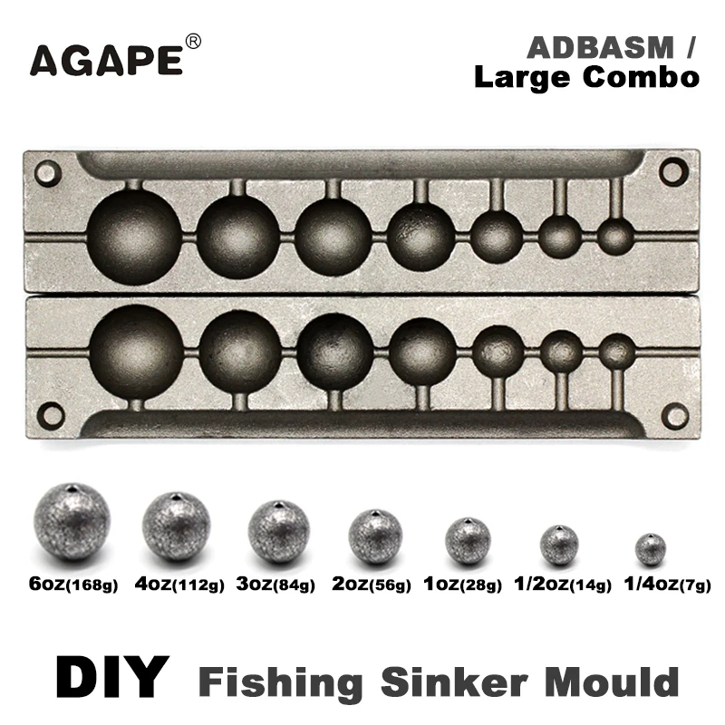 Agape DIY-Form für Angelball-Sinker-Form ADBASM/Große Combo 7 g 14 g 28 g 56 g 84 g 112 g 168 g 7 Mulden Image