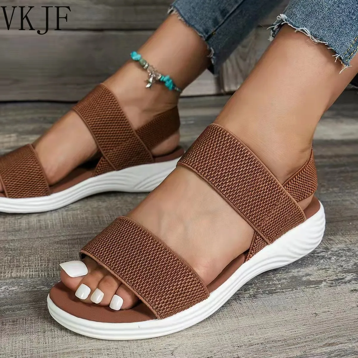 Frauen Sommer Mode Sandalen Mesh lässig Fischmaul Sport Sandalen große fliegende gewebte flache Schuhe Sandal ias Mujer