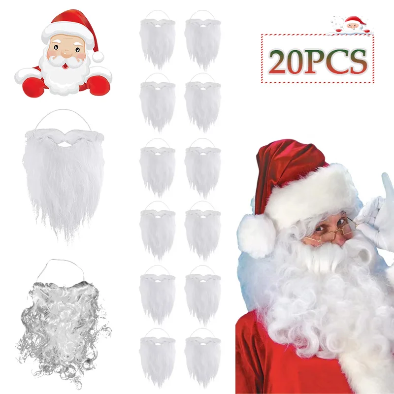20PCS Lustige Große Santa Bart Kostüm Gefälschte Weiße Bart Weihnachten Santa Claus Cosplay Zubehör für Kinder Erwachsene Weihnachten Party Versorgung Image