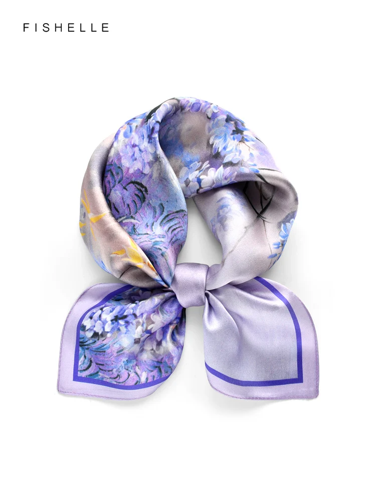 Lila Blumen natürliche echte Seide Satin Schals kleiner quadratischer Schal Hijab Schal Luxus geschenk 50cm Frauen wickeln Halstuch Image