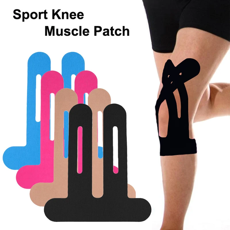 2-teiliges Kinesiologie-Tape, vorgeschnittene Streifen – wasserdichte Kniestütze für Sport, Fitnessstudio und Erholung, latexfreies Sportband Image