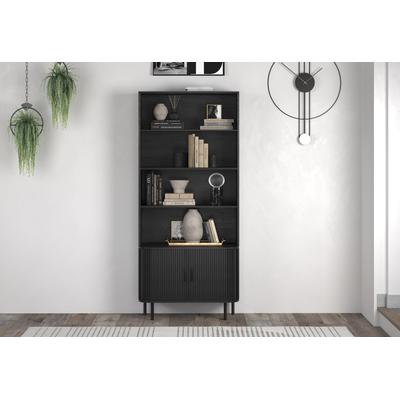 Bücherregal INOSIGN "Ronda", braun (eiche), B:80cm H:172cm T:40cm, Holzwerkstoff, Metall, Holz, Regale, Standregal mit Schiebetüren - Maße (B/T/H) 80/40/172 cm Image