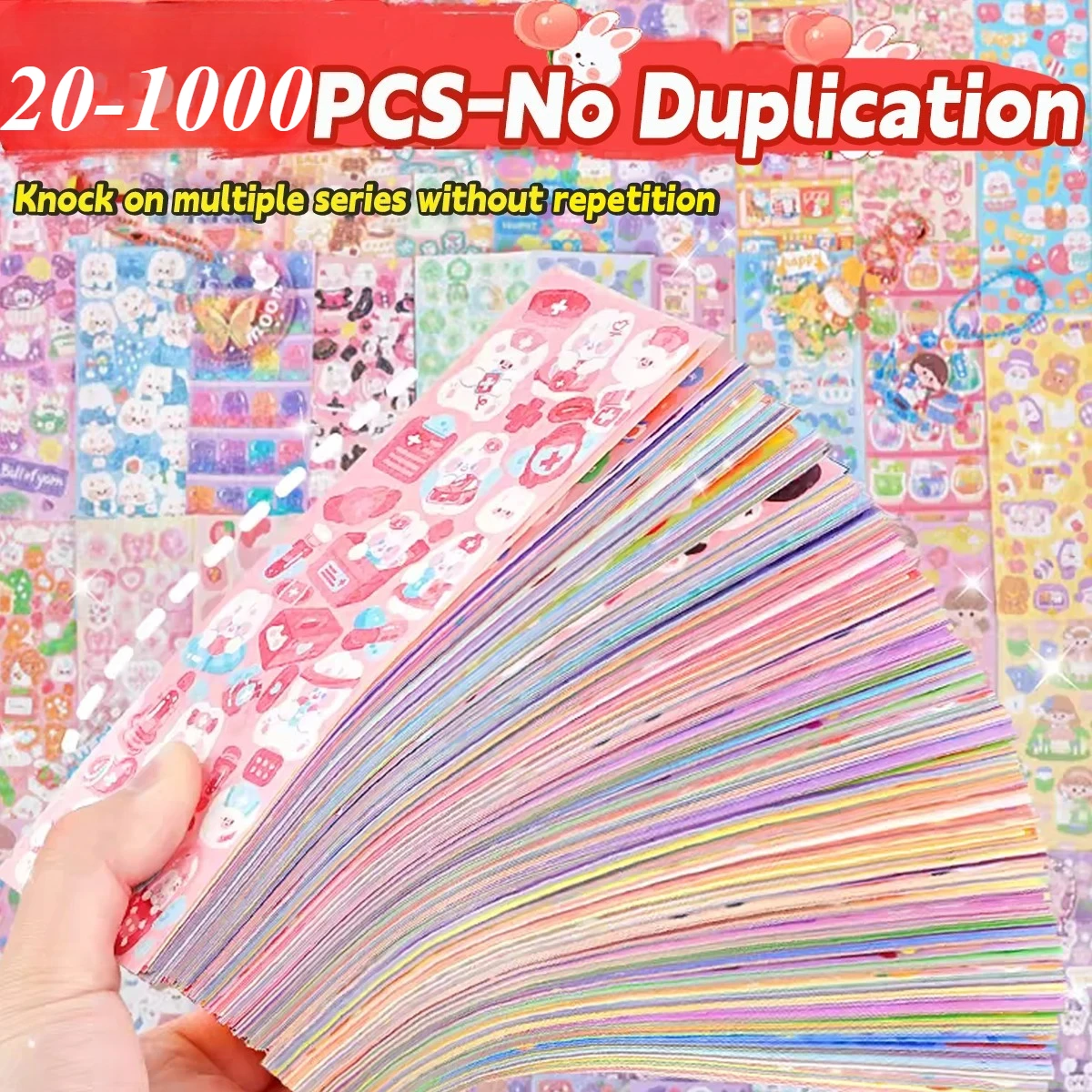 20–1000 Stück niedliche Aufkleber, Kawaii-Cartoon-Laser-Aufkleber, keine Wiederholung für Tagebuch, Kinder, DIY, Schule, Studenten, Dekoration, Schreibwaren Image