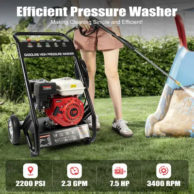 6.5 HP 4-Stroke Professional Petrol Pressure Washer W/ 5 Nozzles and Hose for Water Suction Included Steam Jet Max.190 Bar 4.9KW