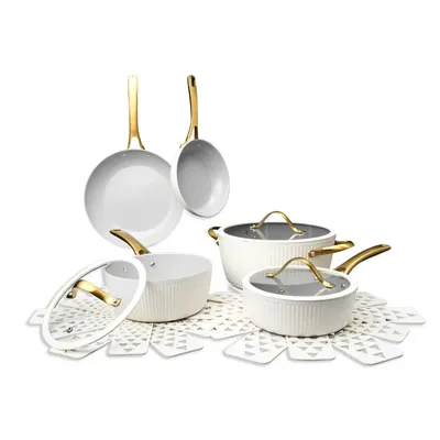 12-Piece Cookware Set Non-Stick- White & Gold