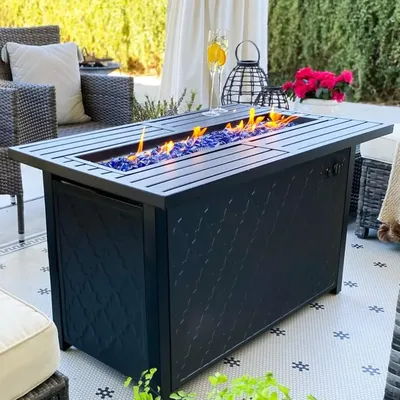 Propane Gas Fire Pit Table 45 Inch 50,000BTU Rectangular Outdoor Firepits for Outside Patio with Lid