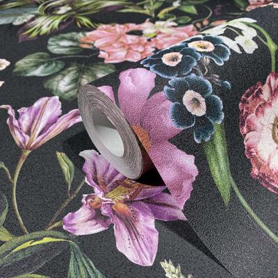 Vliestapete MARBURG "Tapete Floral Leaf", schwarz,rosa,grün, B:0,53m H:0,01m L:10,05m, Vlies, Tapeten, moderne Vliestapete für Wohnzimmer Schlafzimmer Küche Image