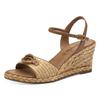 Keilsandalette TAMARIS, Damen, Gr. 40, beige (natur), Textil, Lederimitat, modisch, Schuhe, Sommerschuh, Riemchensandale mit T-Schmuckelement