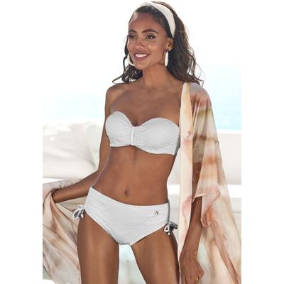 Bügel-Bandeau-Bikini-Top LASCANA "Omara", Damen, Gr. 36, Cup D, beige (creme), Recycling-Polyamid, unifarben, modisch, Bikini-Oberteile, mit Lochstickerei Image