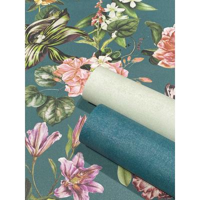 Vliestapete MARBURG "Tapete Floral Leaf", bunt (grau,blau,grün), B:0,53m H:0,01m L:10,05m, Vlies, Tapeten, moderne Vliestapete für Wohnzimmer Schlafzimmer Küche Image
