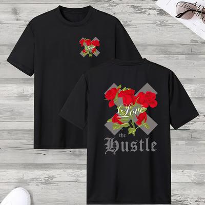 TEMU Men' Casual Athletic Tee - Geometric Print, Polyester & Spandex , Round Neck, Machine Washable - All Image