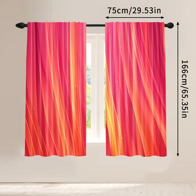 TEMU 2pcs, Curtain Light Filtering Curtains Geometric Ombre Orange To Rose Pink Polyester Sheer Curtain Gifts For Living Room, Bedroom, Home Decor Image