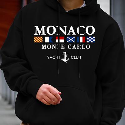 TEMU Trendy Monaco Printed Men's Hoodie, Casual And Comfortable Long Sleeved Pullover, Suitable For Spring, Autumn And Winter Image