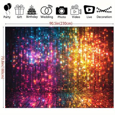 TEMU 1pc Vibrant Disco Ball & Glittering Lights Backdrop - 70.8x90.5in Colorful Party Decor, Weddings, Birthdays, Graduations & Events, Polyester Material, No Power Needed, Disco Party Decoration Image