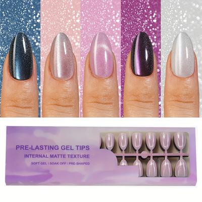 TEMU 150pcs Acrylic Short Square Cat Eye -on False Nails, 5 Colors False Nails Set For Women And S, Nail Salon Use False Nails Decoration Image