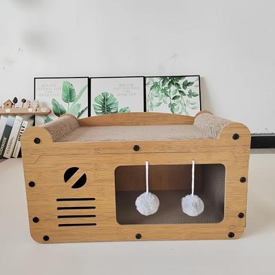 TEMU 2-in-1 Large Scratching Board & Bed, Tv-shaped With Hanging Toys - Durable Cardboard House, , Play & Rest, Easy Assembly, Space-saving Design Image