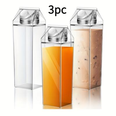 TEMU Space-saving Square Rotating Lid Milk Bottle - Airtight, Leak-proof Seal Drinks Fresh, Durable Plastic Storage For Milk Or Juice, Holidays & Everyday Use Image