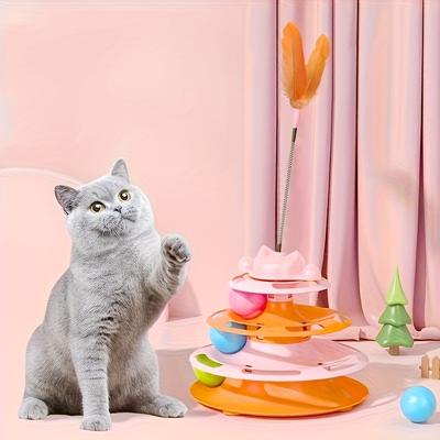 TEMU Artificial Feather Cat Carousel Toy - Interactive Teasing Toy, Suitable For Indoor Cats, Self Entertainment, Self Fun And Reducing Boredom Toys, All Varieties And Sizes, Cat Toys Image