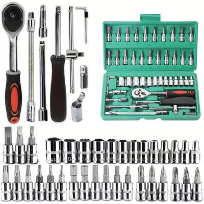 TEMU 46pcs Premium Chrome Vanadium Steel Car Repair Tool Set - High Torque Wrench Set With Sockets And Extension Bars - Car Maintenance, Home Repairs And Diy Projects Image