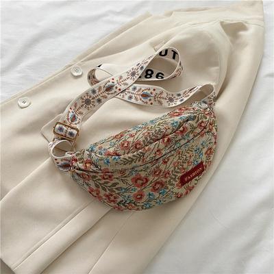 TEMU 1pc Vintage Floral Canvas Crossbody Bag - Colorful Dumpling Design, , Zip Closure, Polyester Lining, Ideal For , Cute Crossbody Ba Image