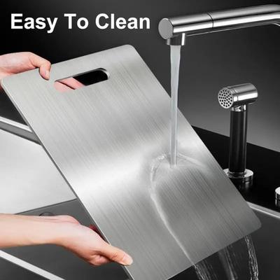 TEMU New Stainless Steel Cutting Board, Double-sided Food-grade Stainless, Easy To Clean, Durable Kitchen Utensil Image