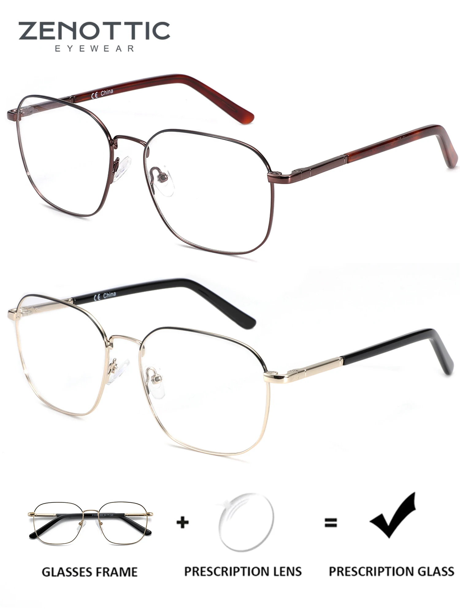  ZENOTTIC (M-Größe) Quadratische progressive Brillen mit Federbein-Myopie-Brillen, optische Brillen für Unisex, photochrom Image