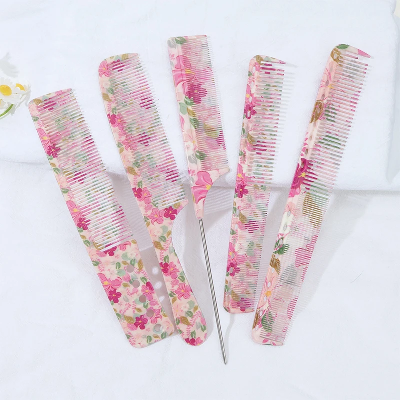 1 Stück/2 Stück/3 Stück/5 Stück Kamm-Set mit Blumenmuster | Styling- und Glättungskamm für spitzen Schwanz | Geeignet für alle Haartypen. Image