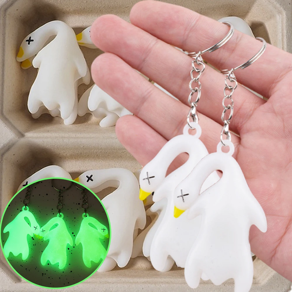 Leuchtender lustiger Gans-Schlüsselanhänger, geröstete Ente, Seil, Schlüsselanhänger, Rucksack-Anhänger, Auto-Hängezubehör, Farbwechseltasche, Schlüsselanhänger, Geschenk Image