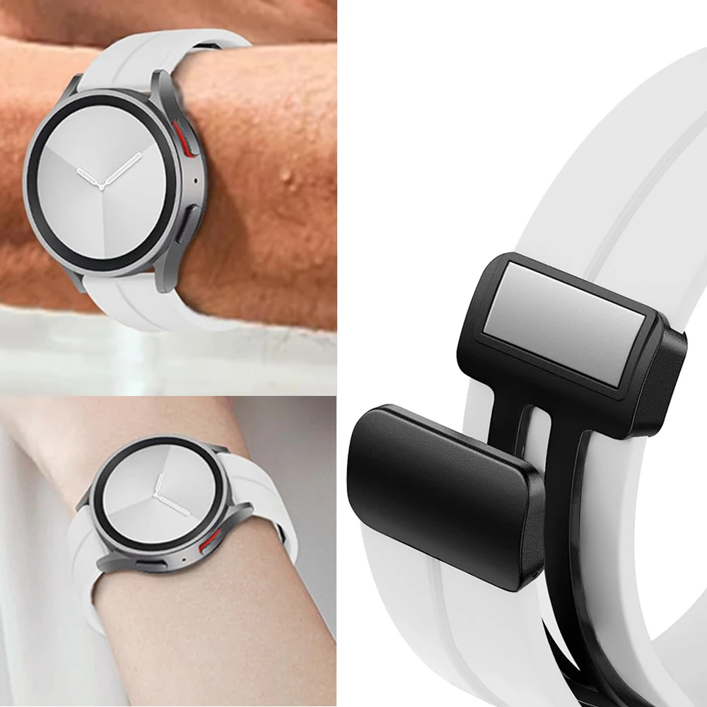 20mm 22mm Strap For Samsung Galaxy watch 7/6/4/5 pro/classic/gear s3/active 2 Sport Silicone Magnetic Buckle Huawei GT 5 4 band Image