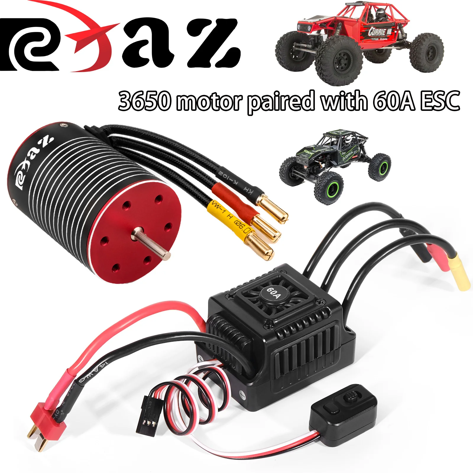 RCXAZ 60A bürstenloser Regler WSDT-60A 2-3S sensorloser Geschwindigkeitsregler, gepaart mit einem 3650-Motor für 1/10 On-Road-Kurzkartendrift