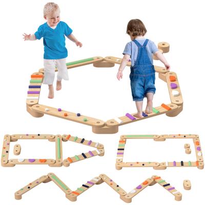 Aiyaplay - Balancierbalken Kinder, Holz Schwebebalken mit Bunte Hindernissteine, Montessori Image
