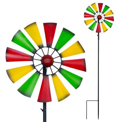 Buntes Metall Windrad mit Erdspieß - 126 cm x 33 cm - Gartenstecker Windspiel für Terrasse und Image